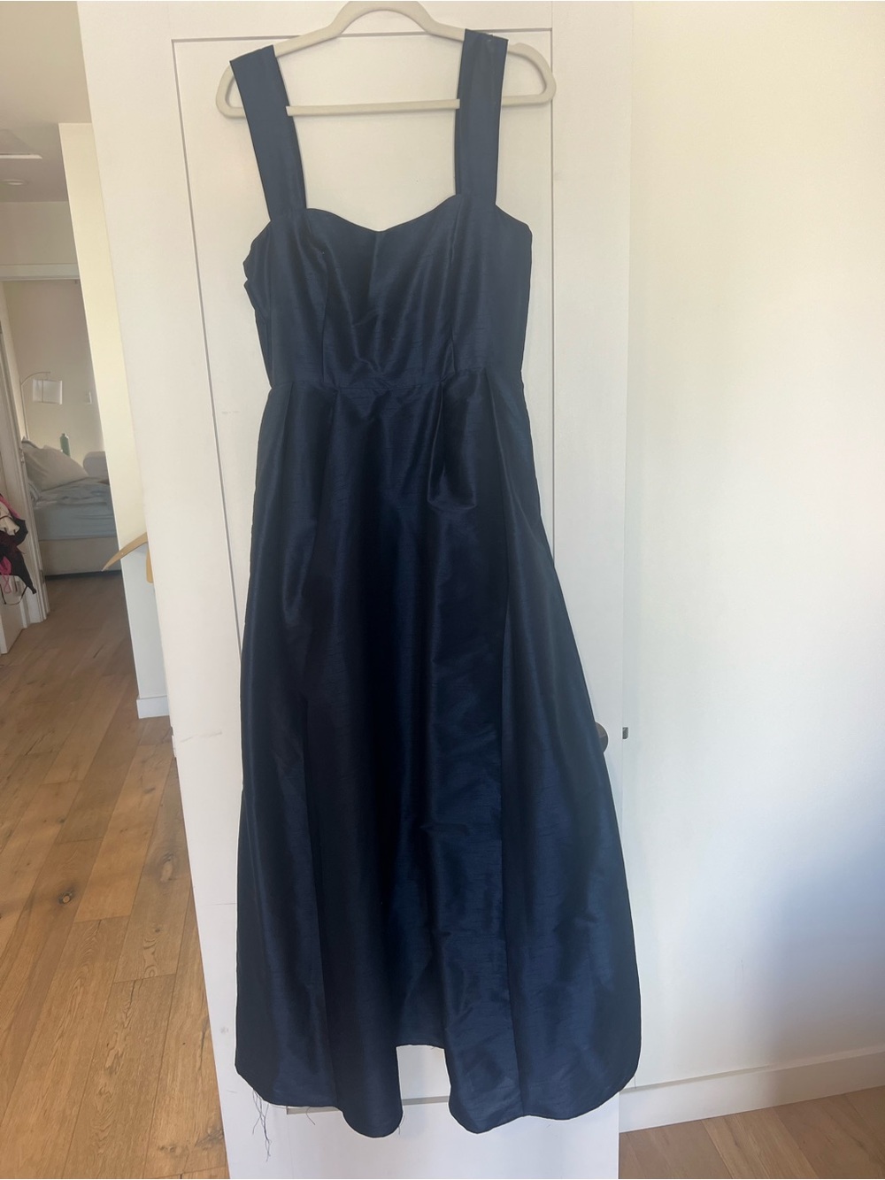 Elegant Navy Satin Maxi Dress with Wide Straps